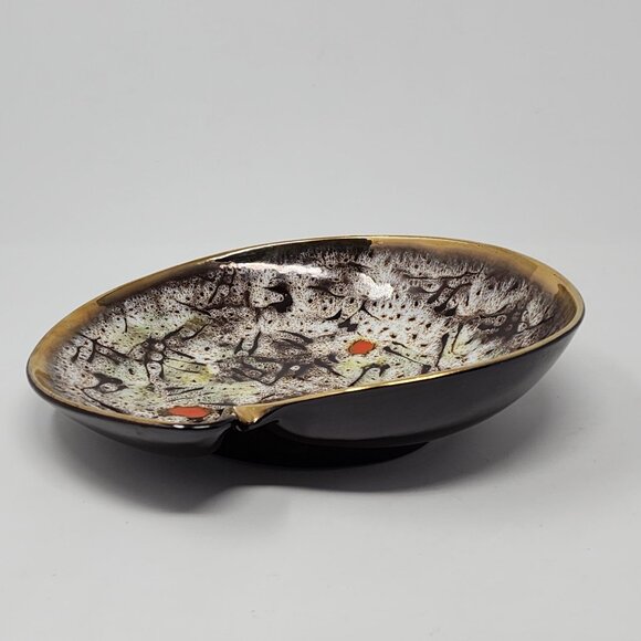 MCM Ashtray Bowl Organic Kidney Shell Conch Shape Orange Brown 11.25" VTG - Picture 5 of 10